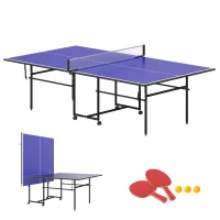 SPORTNOW Tavolo da Ping Pong Pieghevole per Interni con Ruote Girevoli, Rete, Racchette e Palline, Blu(m-10)