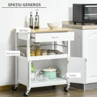 Homcom Carucior Bucatarie Mobil Alb Bambus cu Sertar & Raft(m-6)
