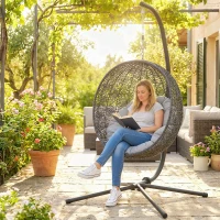 Outsunny Gestell für Hängesessel in C-Form Höhenverstellbar Metall Ständer mit Aufhängungskette bis 150kg Schwarz(m-9)