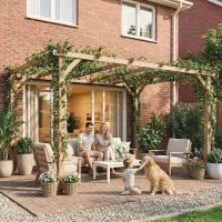 Outsunny 4 x 3 m Wooden Pergola Kit, Garden Pergola Gazebo Grape Trellis with Triangle Supports, 6 Beams, Maple Wood-effect(m-2)