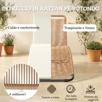 Outsunny Lettino Prendisole in Rattan Forma S con Cuscino, Lettino da Giardino con Struttura in Acciaio, per Patio Spiaggia Piscina Giardino, 175x57x80cm, Crema(m-5)