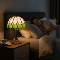 HOMCOM Handmade Art Deco Glass Table Lamp - White/Green(m-7)