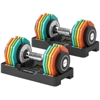 SPORTNOW Set Manubri Pesi Regolabili e Antiscivolo 2-10 kg con Base, in Acciaio, 29.5x13.6x13.6 cm, Multicolore(m-10)