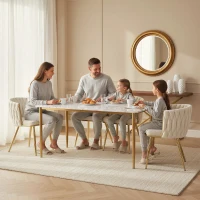 HOMCOM Velvet-Feel Dining Chairs Set of 2, Modern Upholstered Kitchen Chairs with Woven Backrest and Armrests, Metal Legs and Padded Seat for Dining Room, Bedroom, Living Room, Cream(m-9)