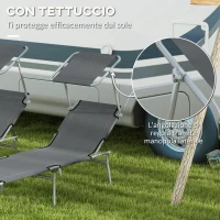 Outsunny Set 2 Sdraio da Giardino Pieghevoli con Tettuccio Regolabile, in Tessuto Oxford e Metallo, 187x58x36 cm, Grigio(m-6)