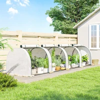 Outsunny Mini serre de jardin serre à tomates 4 x 1 x 0,80 m acier PE anti-UV 4 portes avec zip enroulables blanc(m-10)
