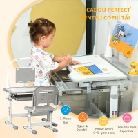 Homcom Set Birou Copii cu LED – Reglabil 6–12 Ani cu Blat inclinat(m-7)