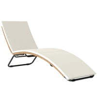 Outsunny Lettino Prendisole in Rattan Forma S con Cuscino, Lettino da Giardino con Struttura in Acciaio, per Patio Spiaggia Piscina Giardino, 175x57x80cm, Crema(m-1)