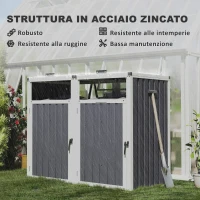 Outsunny Copri Bidoni Spazzatura a 2 Sezioni con Coperchio Sollevabile, in Acciaio Zincato, 146x81x122 cm, Grigio Scuro(m-6)