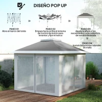 Outsunny Carpa Plegable 3,3x3,3 m Pop-up Altura Ajustable Doble Techo Mosquiteras Extraíbles y Bolsa de Transporte Anti-UV Gris(m-5)
