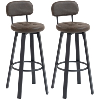 HOMCOM Juego de 2 Taburetes Altos de Cocina Giratorios Tapizados de PU con Respaldo Marco de Metal Reposapiés Marrón Oscuro