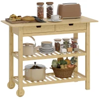 HOMCOM Carrello Cucina in Legno di Bambù con 2 Cassetti, 2 Ripiani a Doghe e 2 Rotelle, 100x43x75 cm, Legno(m-11)