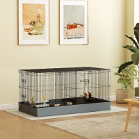 PawHut Cage pour petits animaux 2 en 1 avec dessus amovible enclos lapin 2 zones séparées rampe 121 x 61 x 61 cm en acier noir(m-10)