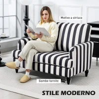 HOMCOM Poltrona da Salotto con Seduta Ampia in Velluto a Righe con Molle a S, 115x82x82 cm, Nero e Bianco(m-4)