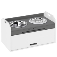 PawHut Hundenapf erhöht Futternapf mit Aufbewahrungsschrank, 2 Schüsseln mit Anti-Rutsch-Ringe, 60 x 30 x 35,5 cm, Weiß