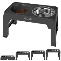 PawHut Raised Dog Bowl, Foldable Elevated Dog bowls with Slow Feeder, 4 Adjustable Heights, for Small Medium Large Breeds(m-10)
