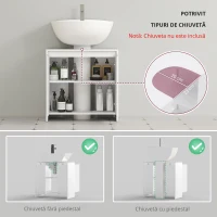 HOMCOM Mobilier Sub Chiuvetă pentru Baie cu 2 Uși, Dulap de Baie cu Decupaj în U pentru Țevi, 60x30x60 cm, Alb(m-5)