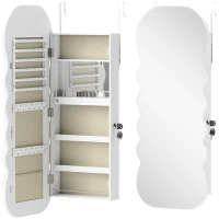 HOMCOM Espelho-Joalheiro com Luz LED Montado na Parede ou na Porta com Fechadura, Espelho de Corpo Inteiro Branco(m-1)