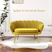 HOMCOM Canapea Modernă de 2 Locuri cu Brațe și Șezut Căptușit, pentru Dormitor și Sufragerie, 130x77x77 cm, Galben(m-4)