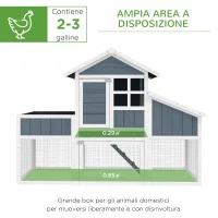 PawHut Pollaio Prefabbricato in Legno con Area Aperta, Casetta e Nido, 161.5x62.5x115cm, Grigio(m-4)