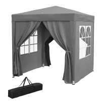 Outsunny Gazebo Pieghevole 2x2 m con 4 Pareti Rimovibili in Metallo e Poliestere, Grigio(m-10)