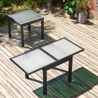 Outsunny Tavolo da Pranzo Allungabile da Giardino con Piano in Vetro e Alluminio, 80-160x80x75 cm, Nero e Trasparente(m-3)