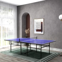 SPORTNOW 9FT Folding Table Tennis Table with Four Wheels, for Indoor Use, Blue(m-8)