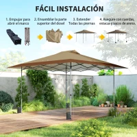 Outsunny Carpa Plegable Pop-up 4x4 m con Bloqueo Central UPF50+ Altura Ajustable Bolsas de Arena y Bolsa con Ruedas Beige y Café(m-4)