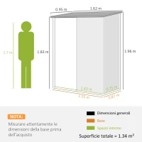 Outsunny Casetta da Giardino in Acciaio Porta Attrezzi con Catenaccio, 161.5x94.5x196cm, Verde(m-3)