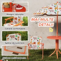 AIYAPLAY Set de Grădină pentru Copii, Masă și Scaune cu Umbrelă, Masă de Picnic pentru Exterior cu 2 Scaune Pliabile pentru Copii de 2-5 Ani, Portocaliu(m-6)