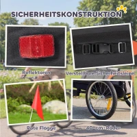 PawHut Hundeanhänger Faltbarer Fahrradanhänger mit Sicherheitsreflektoren für Kleine Mittelgroße Hunde bis 20 kg Orange(m-6)