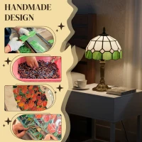 HOMCOM Handmade Art Deco Glass Table Lamp - White/Green(m-4)