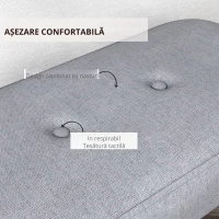 HOMCOM Banca de Capat de Pat, Banca Tapitata cu Butoni cu Picioare din Otel cu Granulatie din Lemn, Banca Tapitata cu Aspect Textil pentru Dormitor, Camera de Zi, Hol, Gri(m-5)