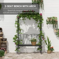 Outsunny Garden Bench, 2 Seater Outdoor Patio Bench, Metal Garden Loveseat with Arch for Vines and Climbing Plants, Black(m-4)