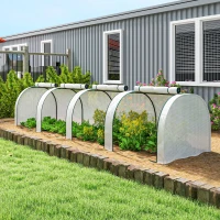 Outsunny Mini serre de jardin serre à tomates 4 x 1 x 0,80 m acier PE anti-UV 4 portes avec zip enroulables blanc(m-8)