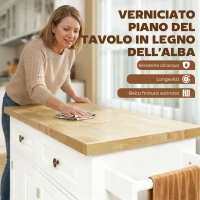 HOMCOM Carrello da Cucina con 2 Cassetti e 2 Armadietti, Isola da Cucina con Piano in Legno, Portaspezie e Porta Canovacci, Bianco(m-4)