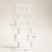 HOMCOM Estantería para Libros Moderna Librería con 6 Estantes para Comedor Salón Estudio 80x23x192 cm Blanco(m-3)