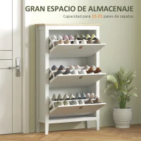 HOMCOM Zapatero Estrecho con 3 Compartimentos y Tiradores de Cuero PU para Pasillos y Recibidores 80x24x131 cm Blanco y Madera(m-4)
