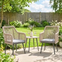 Outsunny Set de 2 scaune de grădină pentru exterior din ratan cu perne, cotiere și cadru din oțel pentru terasă 54x65x80 cm gri(m-2)