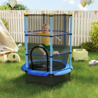HOMCOM Trampolin für Kinder, Ø140 cm, mit Sicherheitsnetz, für innen und außen, Stahl, Kunststoff, belastbar bis 50 kg, Blau(m-2)