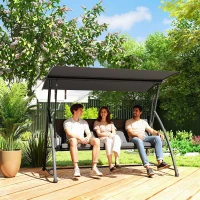 Outsunny Outdoor 2-in-1 Swing Chair Lounger 3 Seater Garden Swing Seat Bed Convertible Tilt Canopy W/ Cushion, Dark Grey(m-8)