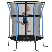 HOMCOM Trampolin für Kinder, Ø163,5 cm, mit Sicherheitsnetz, gepolstert, Stahl, belastbar bis 50 kg, Schwarz & Blau(m-11)