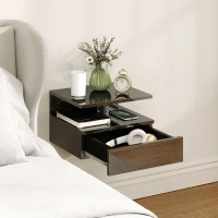 HOMCOM Set da 2 Comodini Moderni Sospesi con Cassetto e Mensola in Legno 35x32x22.5cm, Nero Lucido(m-8)