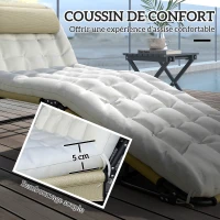 Outsunny Transat bain de soleil pliable avec dossier inclinable 4 positions - appui-tête et matelas épais beige(m-7)