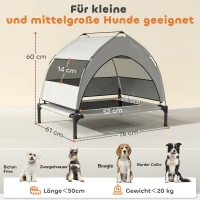 PawHut Hundeliege Outdoor mit Dach, Erhöhtes Hundebett für mittelgroße Hunde, mit Stahlrahmen, 76x61x60cm, Hellgrau(m-3)
