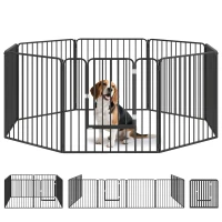 PawHut Hundebox für mittelgroße und kleine Hunde, 8 modulare Paneele für Innen & Außen, Hundegitter aus Stahl mit 9 Erdspießen, 164x164x80 cm, Schwarz(m-7)