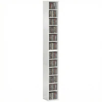 HOMCOM Set of 2 CD Media Display Shelf Unit Tower Rack with Adjustable Shelves, High Gloss White(m-10)