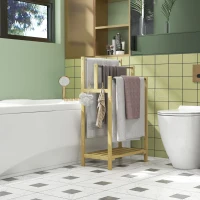 HOMCOM Toalheiro de Pé de Bambu com 3 Barras de Aço Inoxidável Prateleira Aberta 50,5x31x90 cm Natural(m-2)