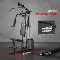 HOMCOM Máquina de Musculação com Pesos Ajustáveis de 45 kg, Press de Peito e Pernas, Polia, 135x103x200 cm, Preto(m-6)