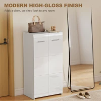 HOMCOM Schoenenkast in hoogglans, schoenenopslag met verstelbare planken voor gang, hal, plaats voor 10 paar, wit(m-6)